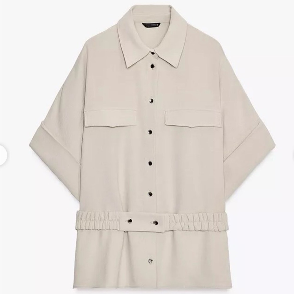 Zara Belted Safari Shirt – Sand | Size M | New with Tags